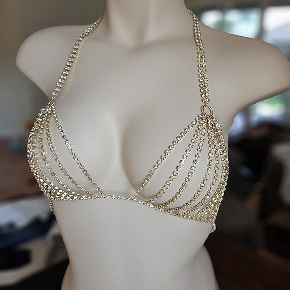 CZ GEMSTONE GOLD BRA CHAIN